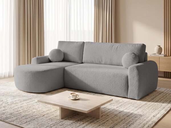 Divano ad angolo Jazz con funzione letto e contenitore - Tessuto bouclé - Divano a L, divano imbottito, divano letto, set divano, divano letto (Grigio (Coral 75), divano ad angolo con apertura a sinistra)