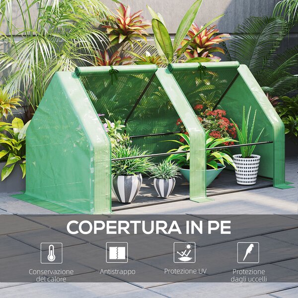 Outsunny Serra da Giardino con Copertura in PE Rinforzato e Telaio in Acciaio, 2 porte con cerniera avvolgibile, 180x90x90cm, Verde | Aosom Italy