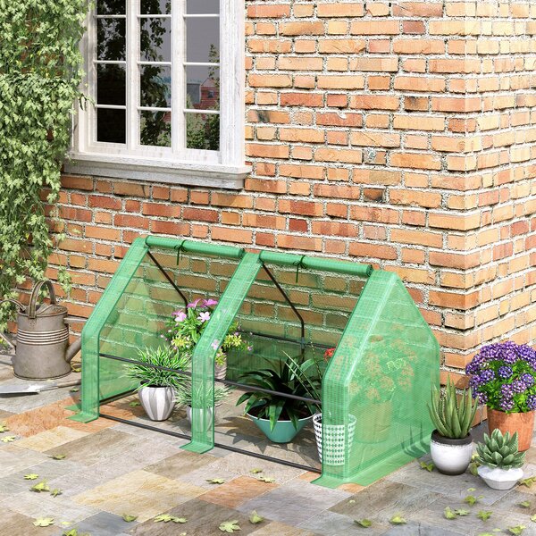 Outsunny Serra da Giardino con Copertura in PE Rinforzato e Telaio in Acciaio, 2 porte con cerniera avvolgibile, 180x90x90cm, Verde | Aosom Italy