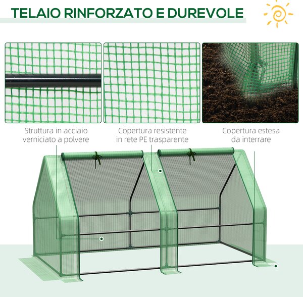Outsunny Serra da Giardino con Copertura in PE Rinforzato e Telaio in Acciaio, 2 porte con cerniera avvolgibile, 180x90x90cm, Verde | Aosom Italy