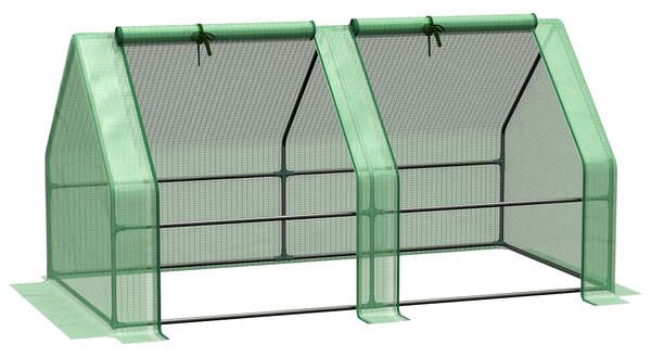 Outsunny Serra da Giardino con Copertura in PE Rinforzato e Telaio in Acciaio, 2 porte con cerniera avvolgibile, 180x90x90cm, Verde | Aosom Italy