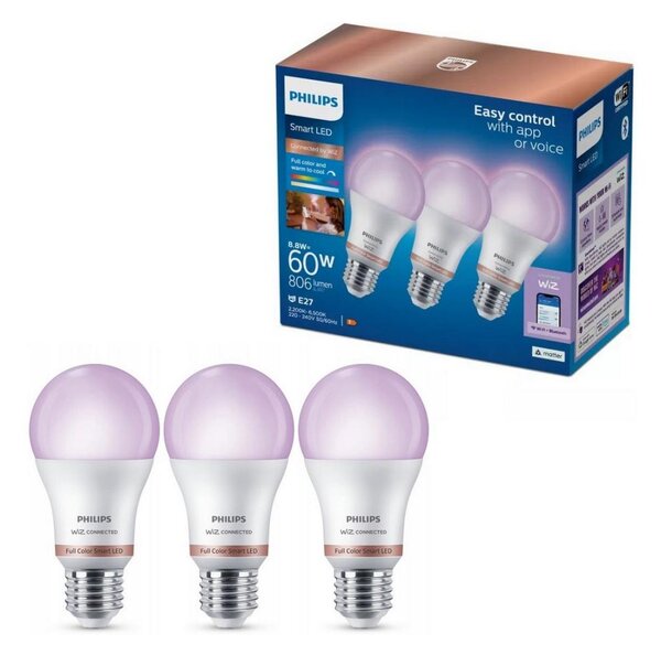 Confezione da 3 lampadine LED RGB dimmerabili Philips SMART A60 E27/8,8W/230V 2200-6500K