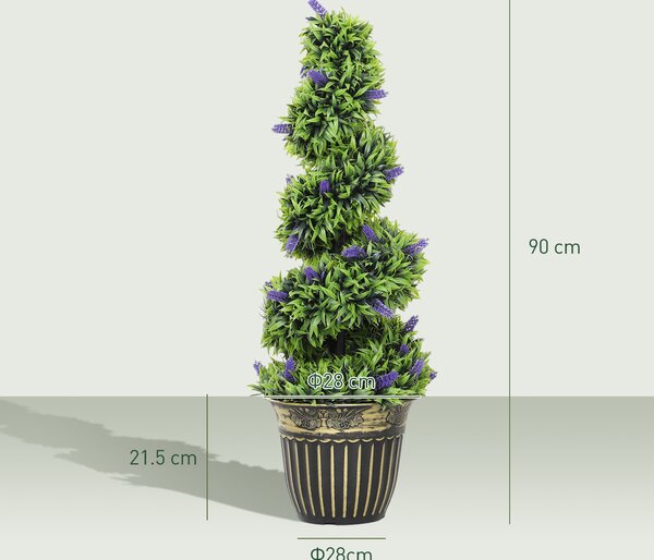 HOMCOM Set 2 Piante Artificiale a Spirale in PE da 90 cm con Vaso Incluso, Verde e Blu | Aosom Italy