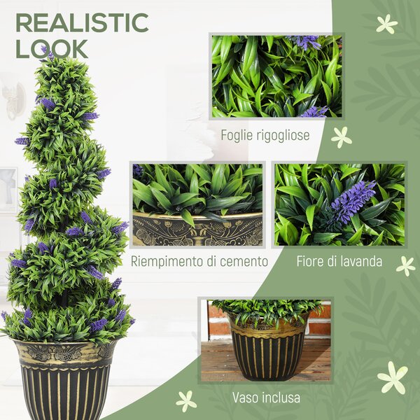 HOMCOM Set 2 Piante Artificiale a Spirale in PE da 90 cm con Vaso Incluso, Verde e Blu | Aosom Italy