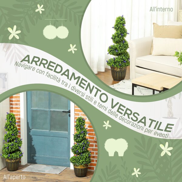 HOMCOM Set 2 Piante Artificiale a Spirale in PE da 90 cm con Vaso Incluso, Verde e Blu | Aosom Italy