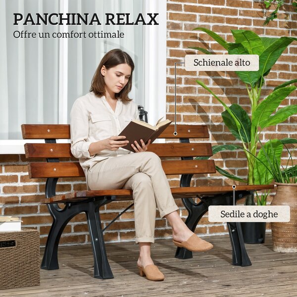 Outsunny Panchina da Giardino 2 Posti a Doghe in Ghisa e Legno di Abete, 120x57x70 cm, Caffè | Aosom Italy