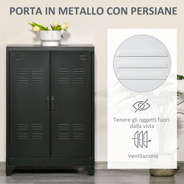 HOMCOM Armadietto Metallico a 2 Ante in Stile Industriale per Casa e Garage, 75x33x110 cm, Nero | Aosom Italy