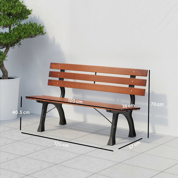 Outsunny Panchina da Giardino 2 Posti a Doghe in Ghisa e Legno di Abete, 120x57x70 cm, Caffè | Aosom Italy