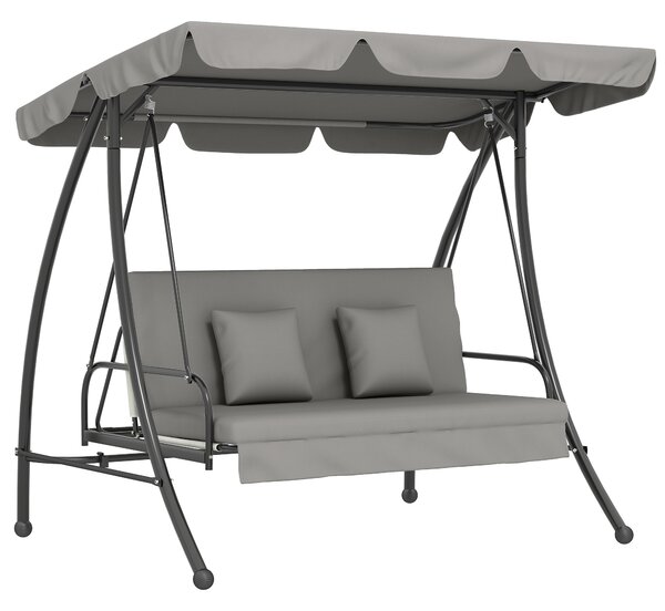 Outsunny Dondolo da Giardino 3 Posti con Tetto Reclinabile Trasformabile Letto in Poliestere Crema 209cm x 114cm x 170cm