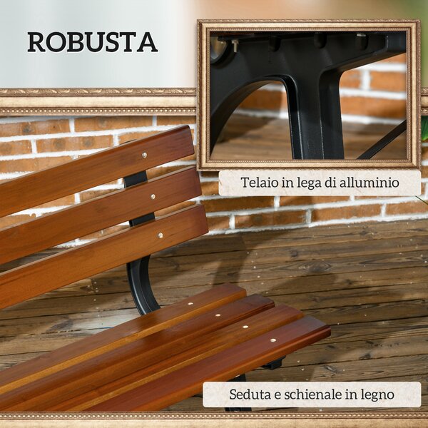 Outsunny Panchina da Giardino 2 Posti a Doghe in Ghisa e Legno di Abete, 120x57x70 cm, Caffè | Aosom Italy