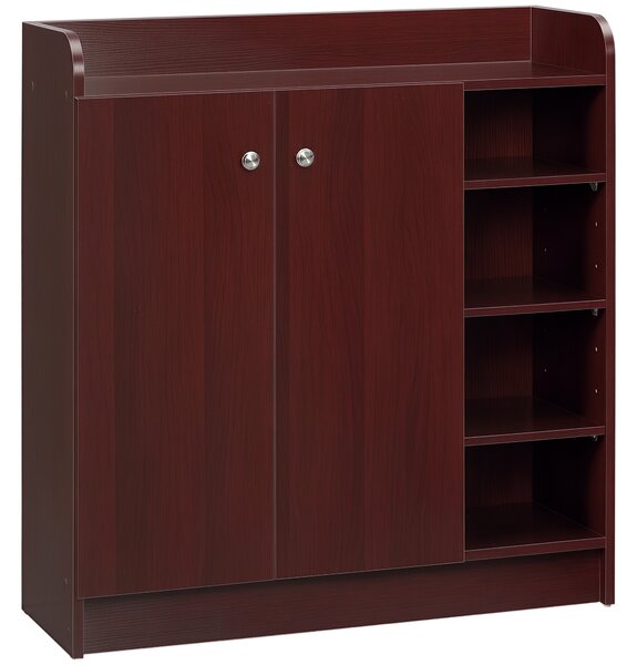 HOMCOM Armadio Scarpiera Moderno e Salvaspazio in Legno per 12 Paia di Scarpe con 4 Ripiani Aperti, 83x30x90 cm, color Caffè|Aosom