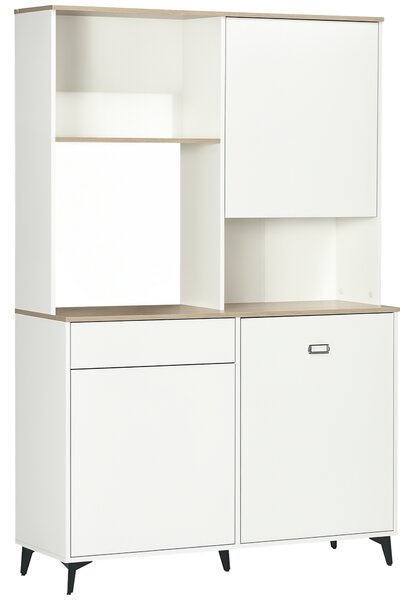 HOMCOM Dispensa Cucina in Truciolato e MDF con Ripiani Aperti, Armadietti e Cassetto per Utensili ed Elettrodomestici, 119x41x180 cm, Bianco