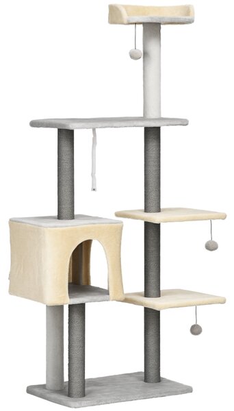 PawHut Tiragraffi per Gatti Alto 156cm con Lettino, Casetta e Pali Tiragraffi in Sisal|Aosom