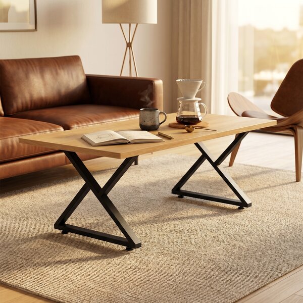 Set 2 Gambe per Tavolo 60x10x43 cm a Forma di X con 12 Viti e 4 Piedini Regolabili Stile Industriale in Acciaio Nero