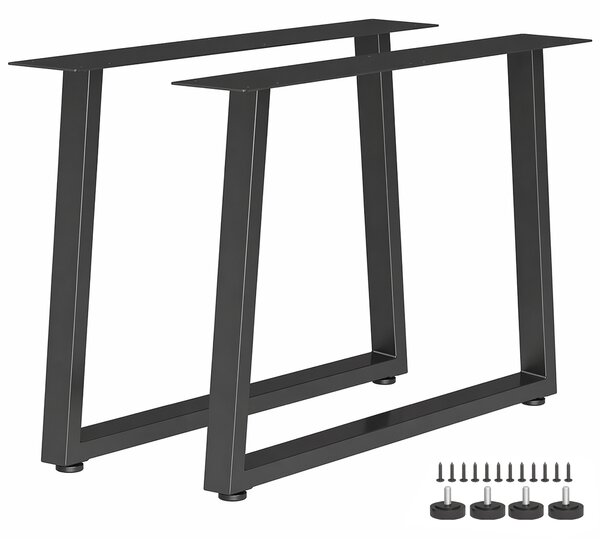 Set 2 Gambe per Tavolo 60x10x43 cm Trapezoidali con 12 Fori e 12 Viti Capacità 75 kg in Acciaio Nero