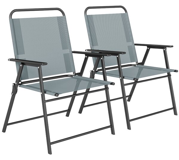 Set di 2 Sedie Pieghevoli da Giardino 65x60x94 cm con Braccioli e Seduta in Rete Grigio