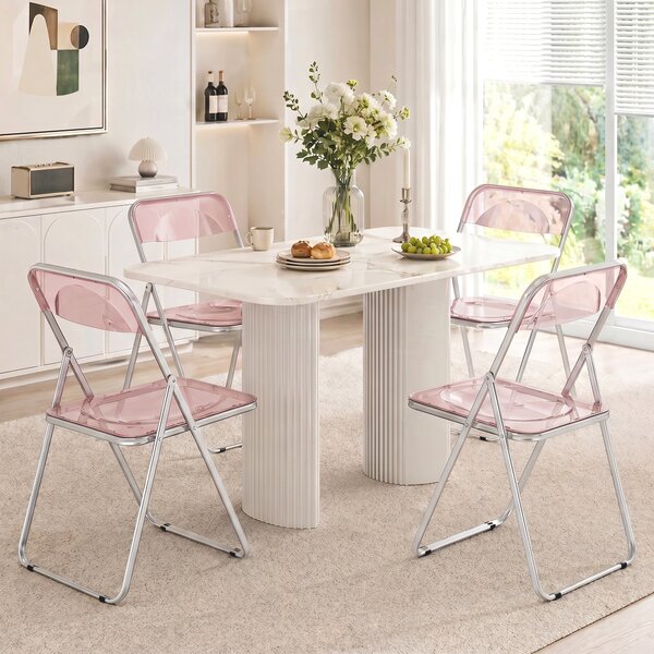 Set 4 Sedie Pieghevoli 47x48x75 cm in Acrilico Trasparenti Rosa
