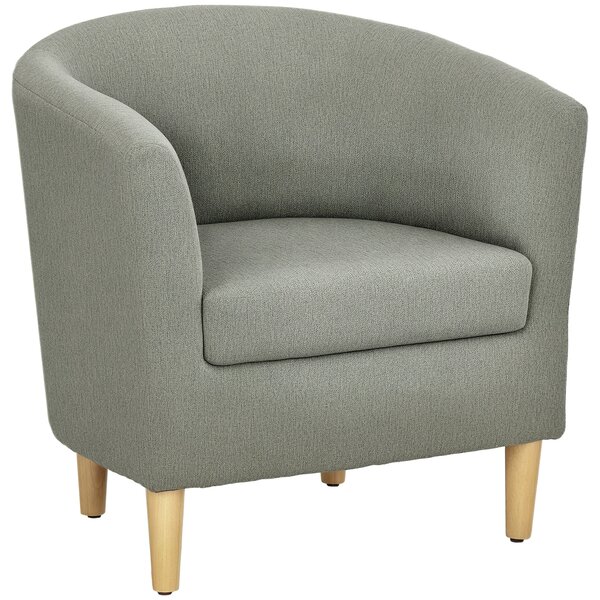 HOMCOM Poltrona a Pozzetto in Tessuto Effetto Lino con Gambe in Legno, per Sala da Pranzo, Cucina, Soggiorno, Reception, Grigio|Aosom
