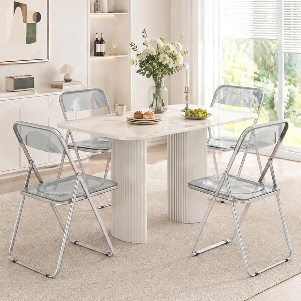Set 4 Sedie Pieghevoli 47x48x75 cm in Acrilico Trasparenti Grigio