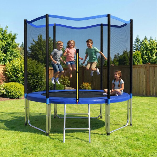 Trampolino Ø305x248 cm con Rete di Protezione e Scaletta per Esterni in Acciaio e PP Blu