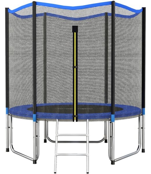 Trampolino Ø244 x 240A cm Rete di Protezione e Scala per Accesso in Acciaio e PP Blu
