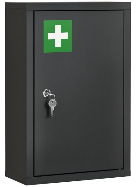 Kleankin Armadietto Medicinali con 3 Mensole e Blocco con Chiavi in Acciaio, 30x14x46cm, Nero | Aosom Italy