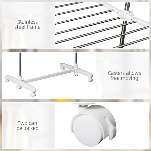 Homcom – Stendibiancheria 3 piani Stendino con Appendiabiti e Ruote - Regolabile 139x62x136cm