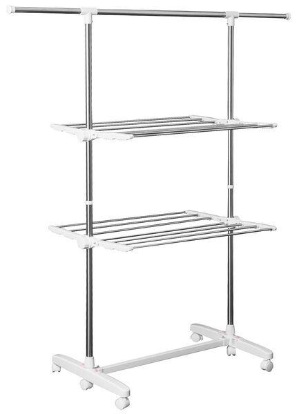 Homcom – Stendibiancheria 3 piani Stendino con Appendiabiti e Ruote - Regolabile 139x62x136cm