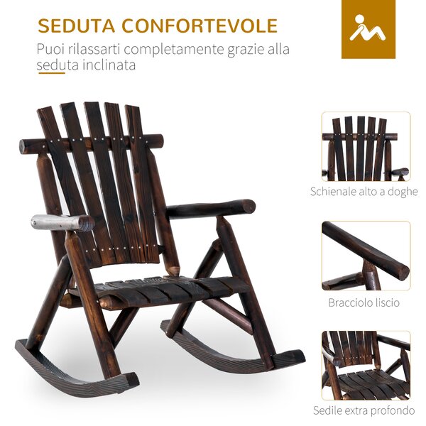 Outsunny Sedia a Dondolo da Giardino Adirondack in Stile Country, Legno di Abete 97x69x93cm Colore Carbonizzato