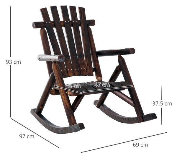 Outsunny Sedia a Dondolo da Giardino Adirondack in Stile Country, Legno di Abete 97x69x93cm Colore Carbonizzato