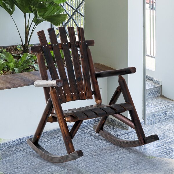 Outsunny Sedia a Dondolo da Giardino Adirondack in Stile Country, Legno di Abete 97x69x93cm Colore Carbonizzato