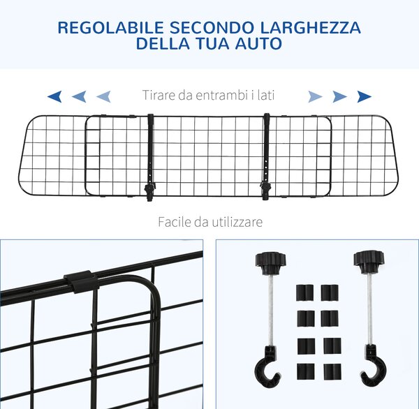 PawHut Barriera Divisore per Cani Universale per Poggiatesta Macchina Facile da Installare Regolabile 91-152cm|Aosom