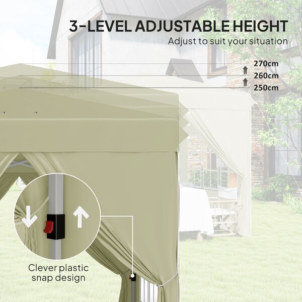 Outsunny Gazebo da Giardino Pop Up con 2 Finestre e Gambe Regolabili, in Metallo e tessuto Oxford, 248x248x270 cm, Crema