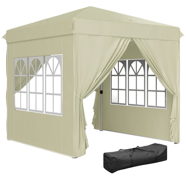 Outsunny Gazebo da Giardino Pop Up con 2 Finestre e Gambe Regolabili, in Metallo e tessuto Oxford, 248x248x270 cm, Crema