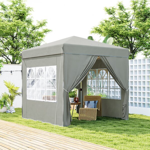 Outsunny Gazebo da Giardino Pop Up con 2 Finestre e Gambe Regolabili, in Metallo e tessuto Oxford, 248x248x270 cm, Grigio
