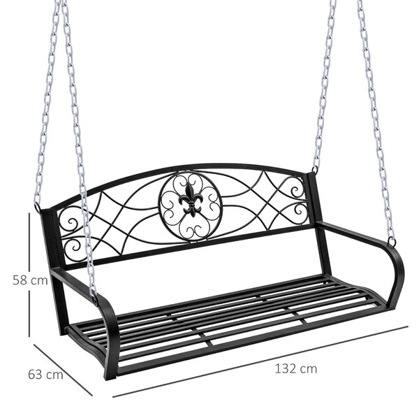 Outsunny Dondolo 2 Persone Design Classico Catene Incluse da Giardino Acciaio 132 x 63 x 58 cm Nero|Aosom