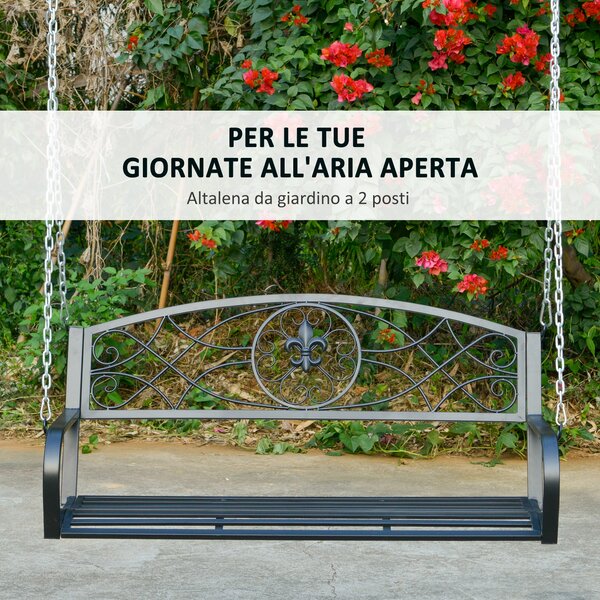 Outsunny Dondolo 2 Persone Design Classico Catene Incluse da Giardino Acciaio 132 x 63 x 58 cm Nero|Aosom