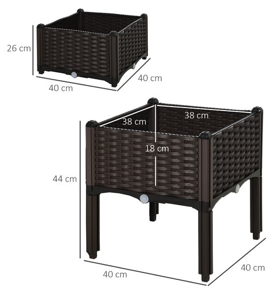Outsunny Set 2 Pezzi Fioriere da Esterno Autoirriganti Rialzate Letto da Giardino Rialzato per Fiori Effetto Rattan in PP, Marrone