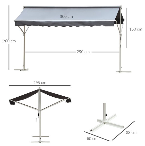 Outsunny Tenda da Sole a Caduta Autoportante, Apertura con Manovella e Inclinazione Regolabile, 295x294cm, Grigio