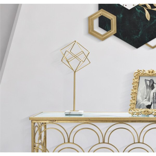 Scultura in metallo dorato con base in marmo dal design geometrico PALM Dimensioni 16x18x h 41,5 cm - stile GEOMETRICO