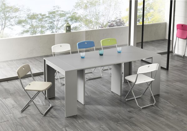 Consolle Allungabile Pinocchio Kitchen & Living 90x42,5 302,5xh76 cm, Colore Grigio Antigraffio RAL 7042, Top in MDF Laccato, Allunghe in Melaminico