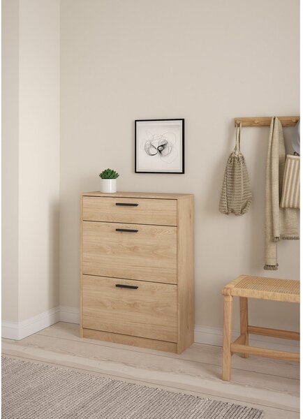 Scarpiera di colore naturale con effetto rovere con ante ribaltabili 70x94x24 cm Escape – Tvilum