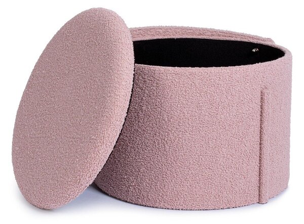 Poggiapiedi rosa polveroso con rivestimento in bouclé Anthea – Yes Everyday