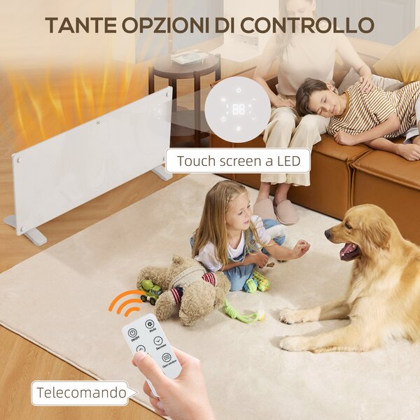 HOMCOM Stufetta Elettrica a Convezione 2000W Temperatura Regolabile, Riscaldatore con Telecomando, Timer 24h e Settimanale, Bianco | Aosom Italy