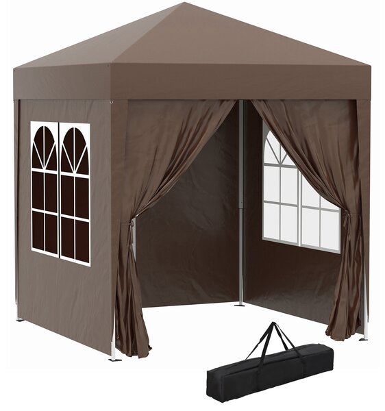 Outsunny Gazebo Pieghevole con 4 Pareti Rimovibili e Borsa da Trasporto, in Metallo e Poliestere, 2x2m, Marrone | Aosom Italy