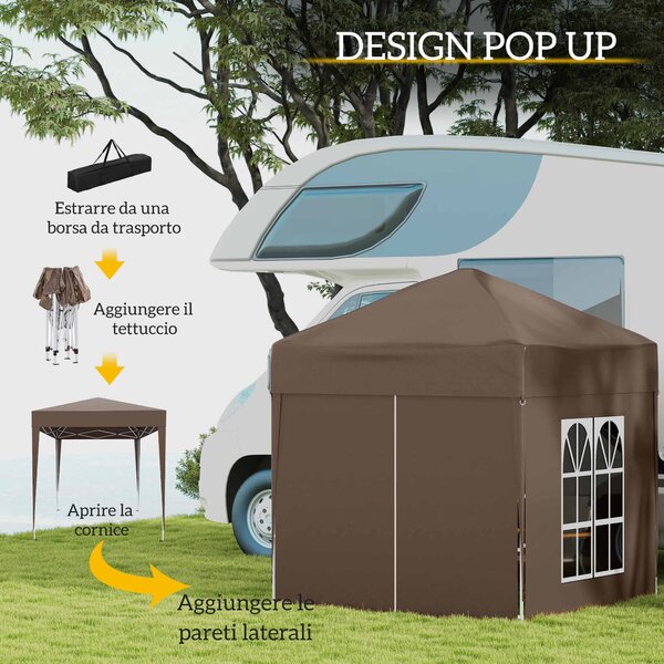 Outsunny Gazebo Pieghevole con 4 Pareti Rimovibili e Borsa da Trasporto, in Metallo e Poliestere, 2x2m, Marrone | Aosom Italy