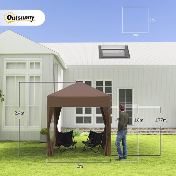 Outsunny Gazebo Pieghevole con 4 Pareti Rimovibili e Borsa da Trasporto, in Metallo e Poliestere, 2x2m, Marrone | Aosom Italy