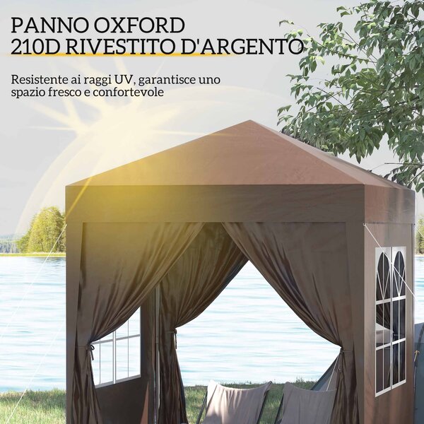 Outsunny Gazebo Pieghevole con 4 Pareti Rimovibili e Borsa da Trasporto, in Metallo e Poliestere, 2x2m, Marrone | Aosom Italy