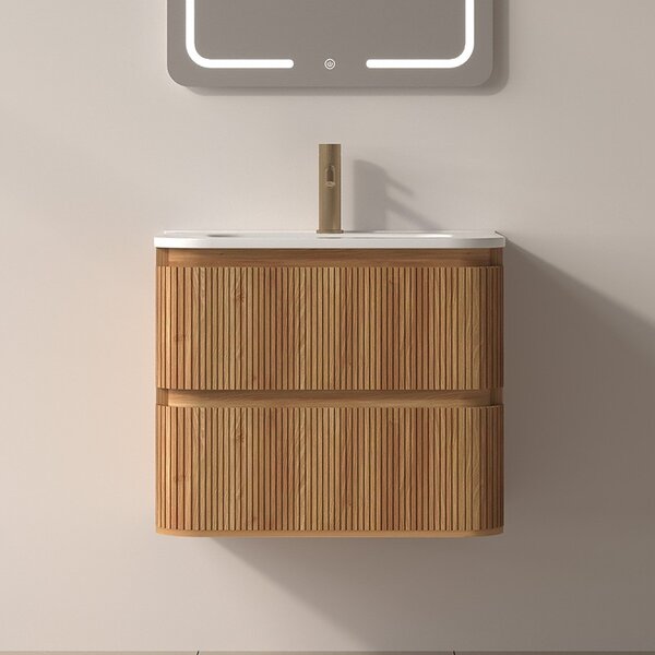 Mobile bagno 60 cannettato con lavabo incasso ceramica | KAM-ND60C - KAMALU