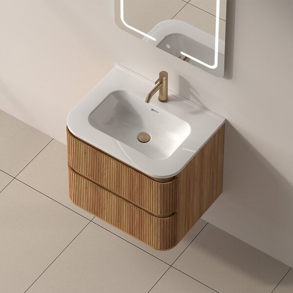 Mobile bagno 60 cannettato con lavabo incasso ceramica | KAM-ND60C - KAMALU